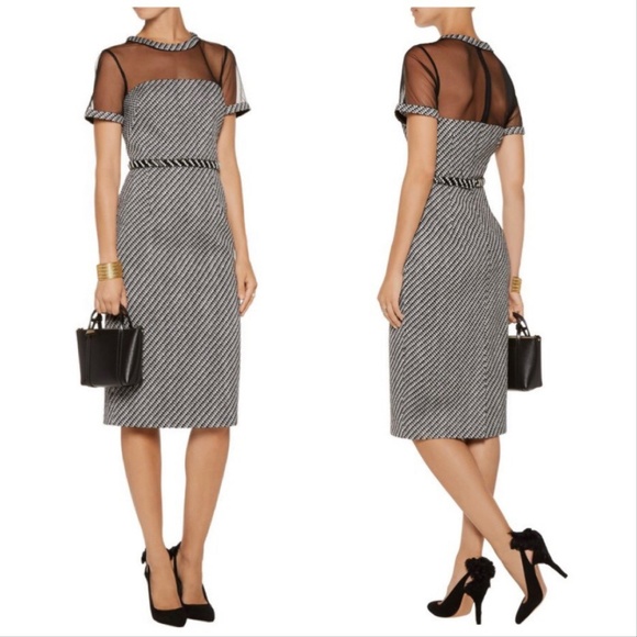 Mikael Aghal Dresses & Skirts - Mikael Aghal Tulle Panelled Embellished Tweed Dres